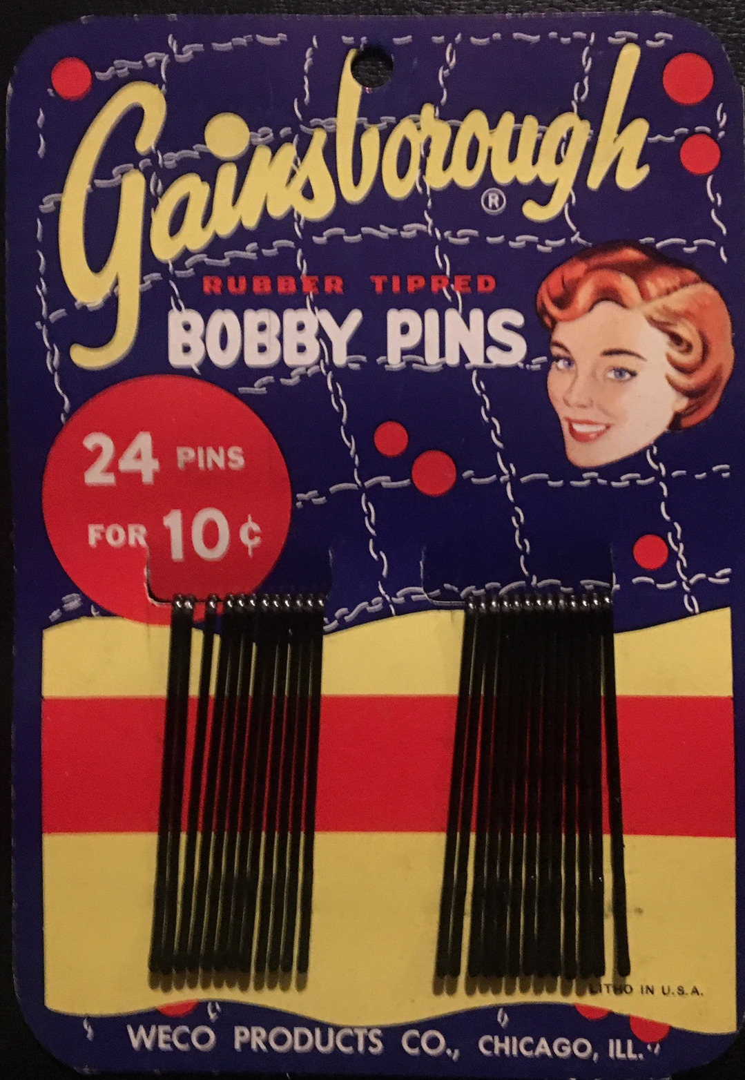1950s Colorful Carded Gainsborough Bobby Bob Pins - SUPERB GRAPHICS Retro 50\'s