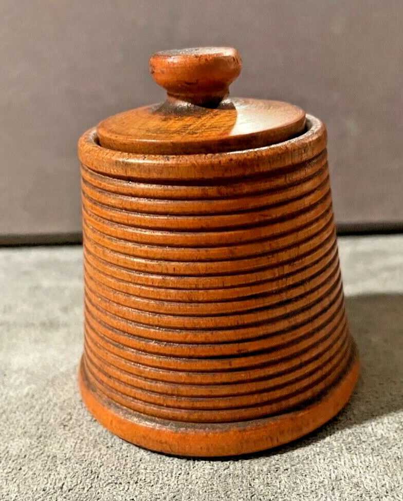 Antique Treenware Rare Beehive/Honeypot style wooden lidded jar--3372.23