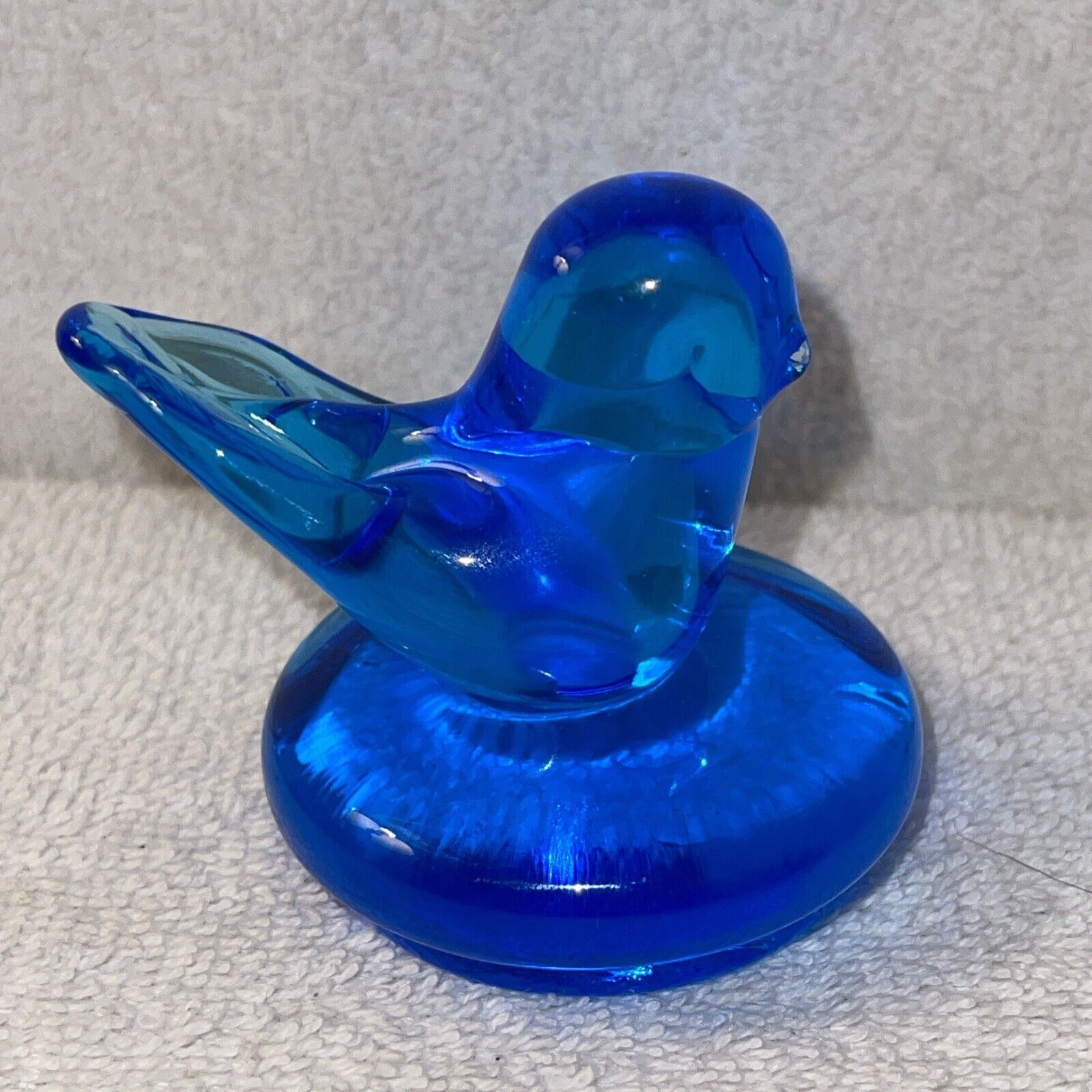 Vintage Blue Bird of Happiness Art Glass Figurine Leo Ward 1994 Signed