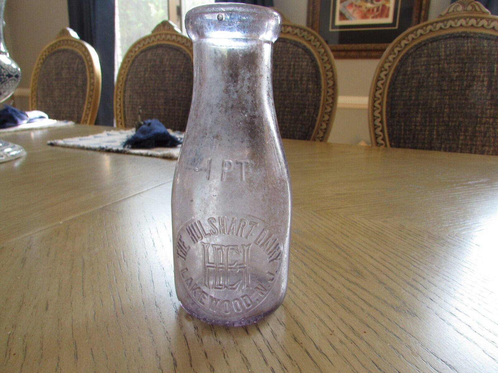 The Hulshart Dairy Lakewood New Jersey Glass One Pint 1910-1920\'s Thatcher Rare