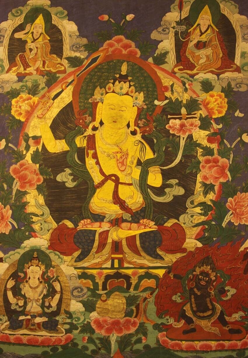 Nice Tibet Large Old Buddhist Hand-Painted Thangka Tangka Manjusri Bodhisattva