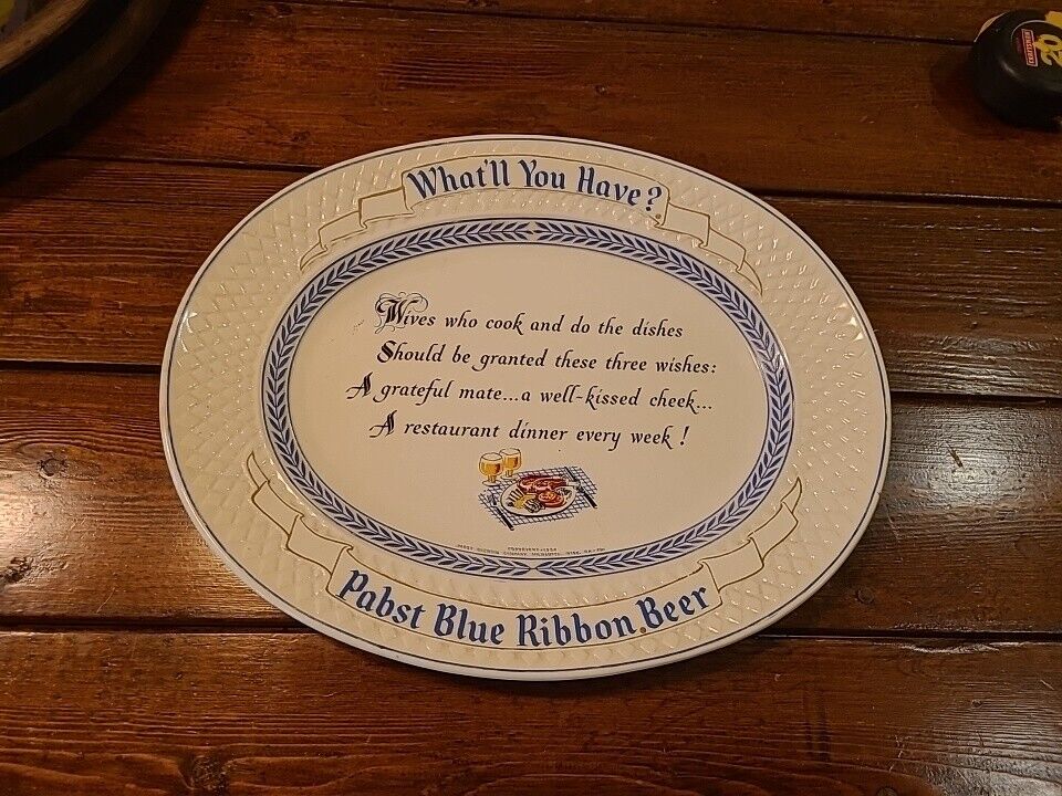 Vintage Pabst Blue Ribbon Beer Plastic Tray 1954 Barware 15.5\