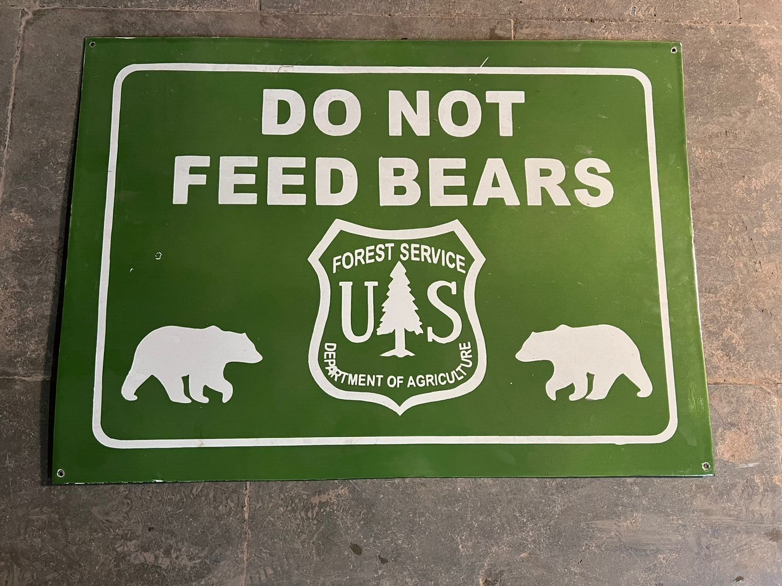 RARE PORCELAIN DO NOT FEED BEARS ENAMEL SIGN 45 INCHES DIE CUT