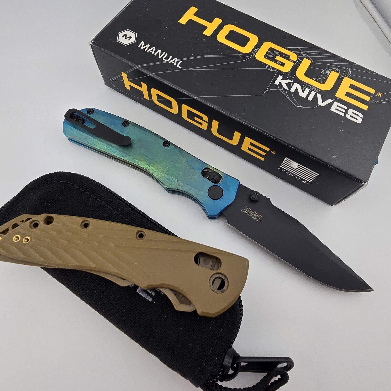 Hogue Deka Folding Knife MAGNACUT Clip Point Blade Custom Flytanium Handle 24377