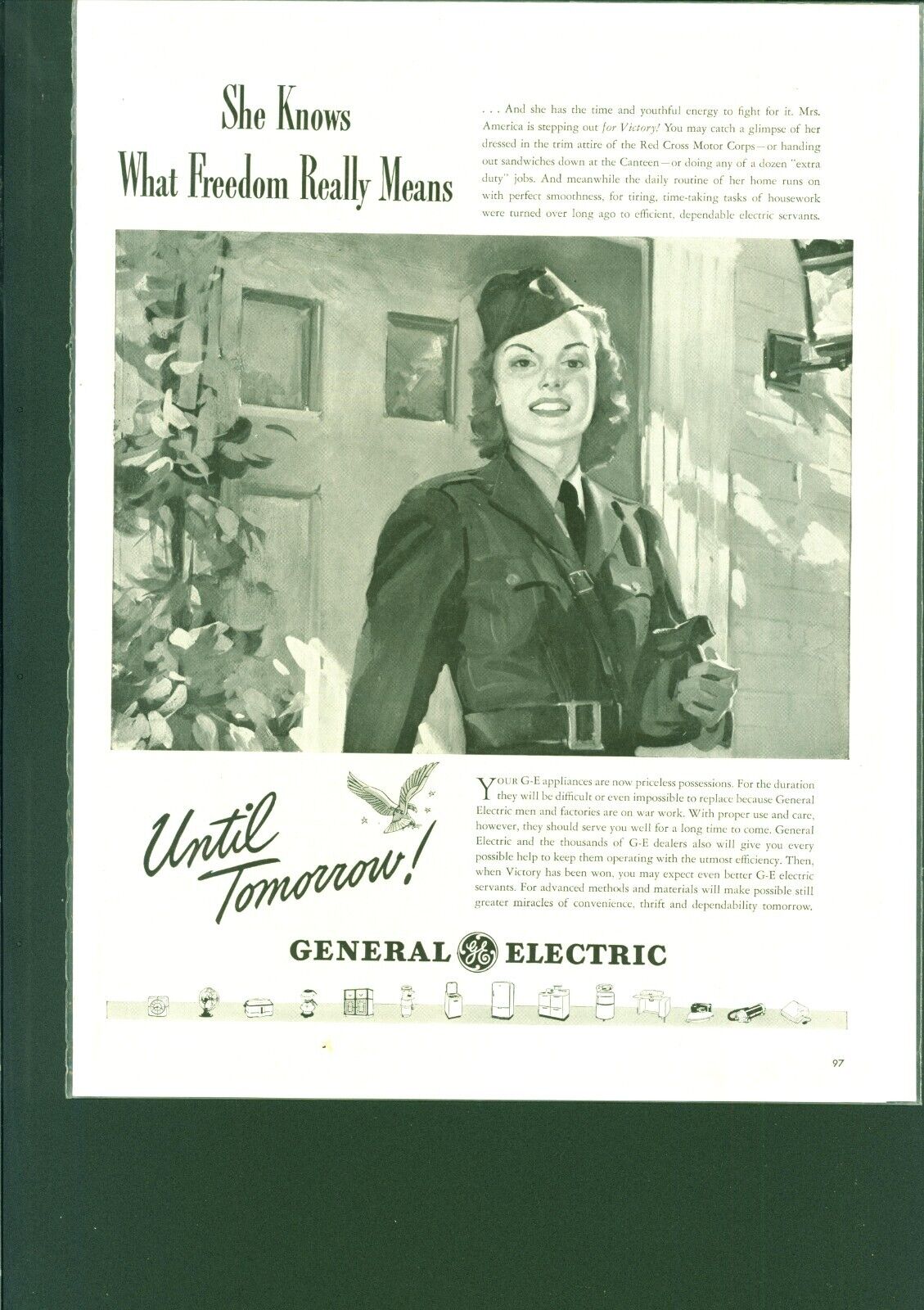 1942 Vintage WW2 General Electric  Color Magazine Print Ad Army War Red Cross
