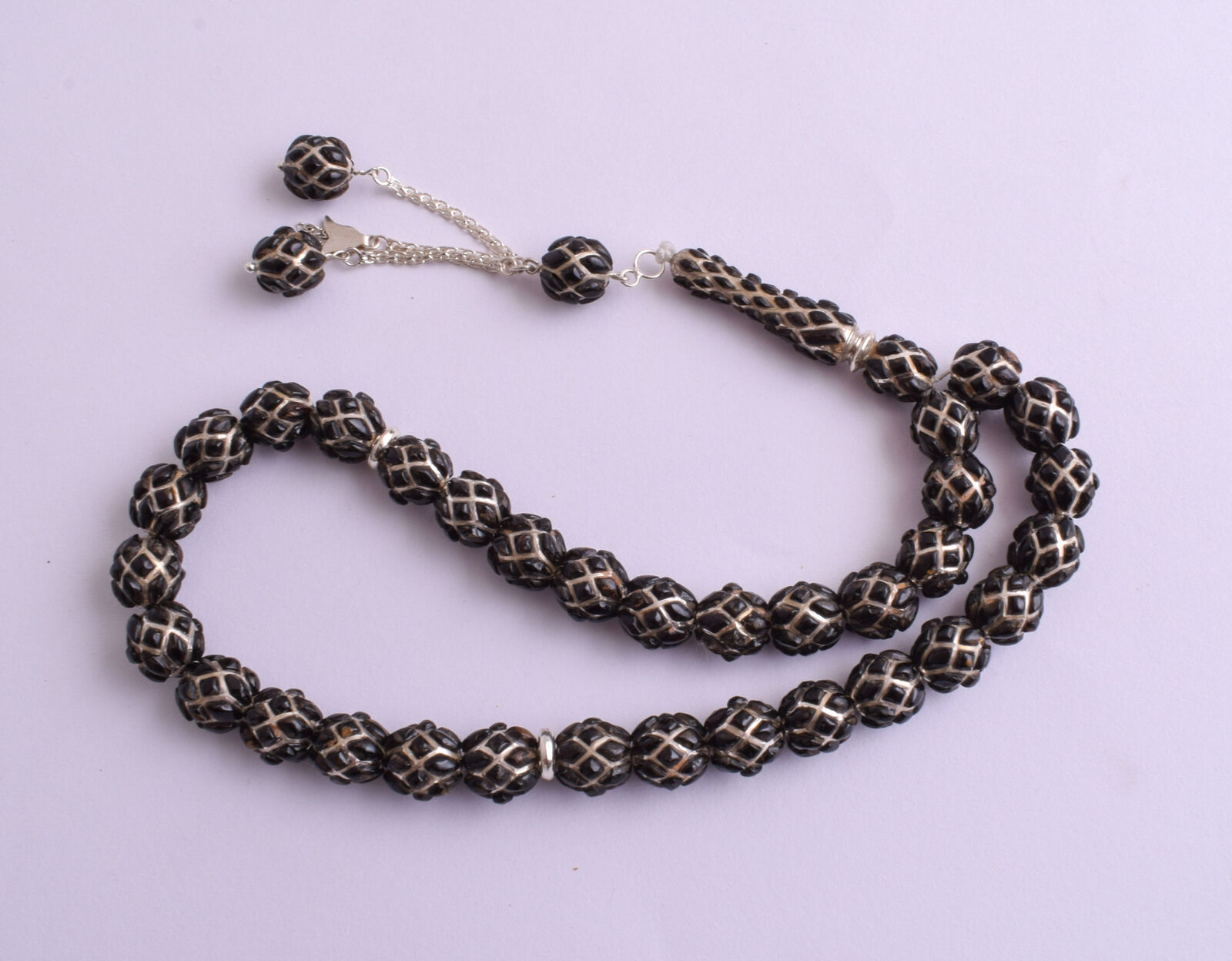 Black Coral sterling silver Islamic inlaid prayer beads,muslim Tasbih