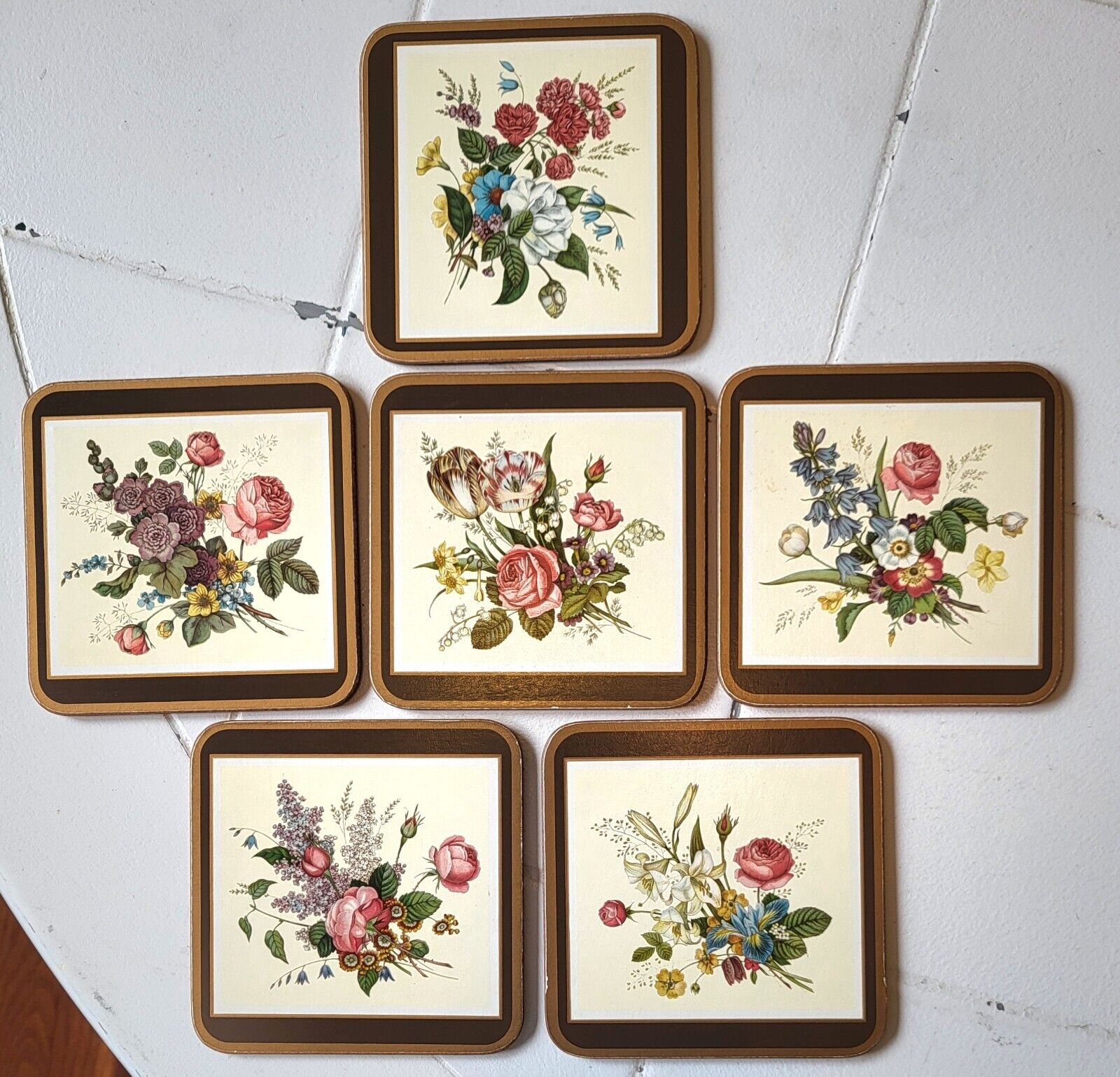 VINTAGE English Life 6 Coasters In Box Made in England Floral Spray Flowers 