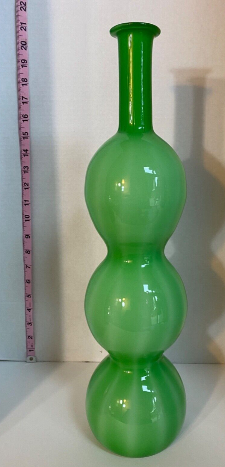 Mid Century Triple Gourd Murano Glass Green Tall 19”  Rare