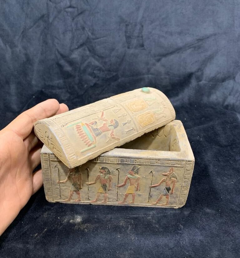 Rare Ancient Egyptian Antique Scarab jewelry Box Pharaonic inscriptions Egypt BC