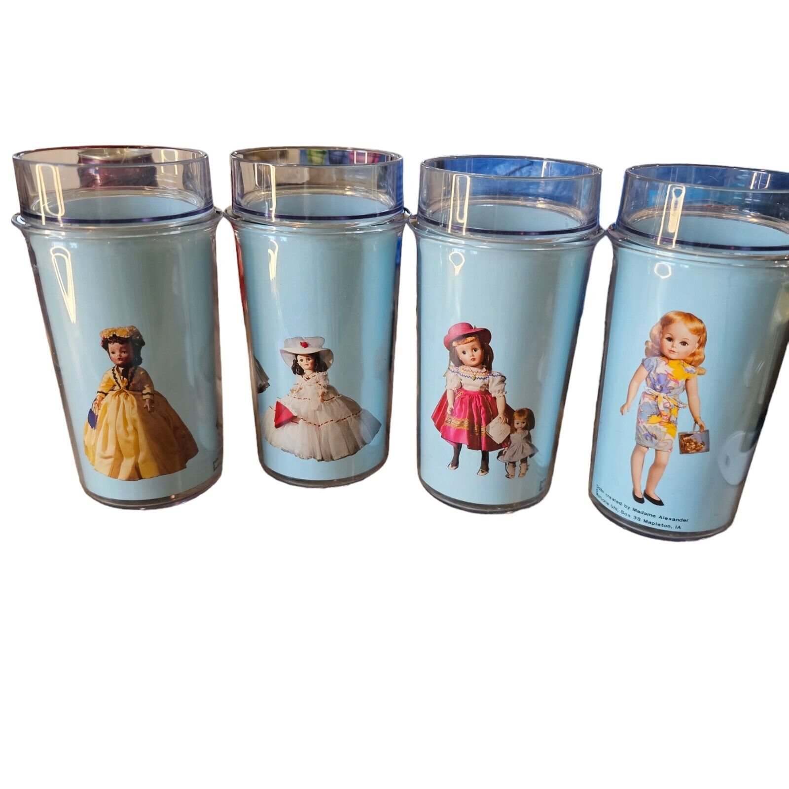 VTG Madame Alexander Blue Doll Collector Plastic 12 OZ TUMBLERS Cups -Set Of 4