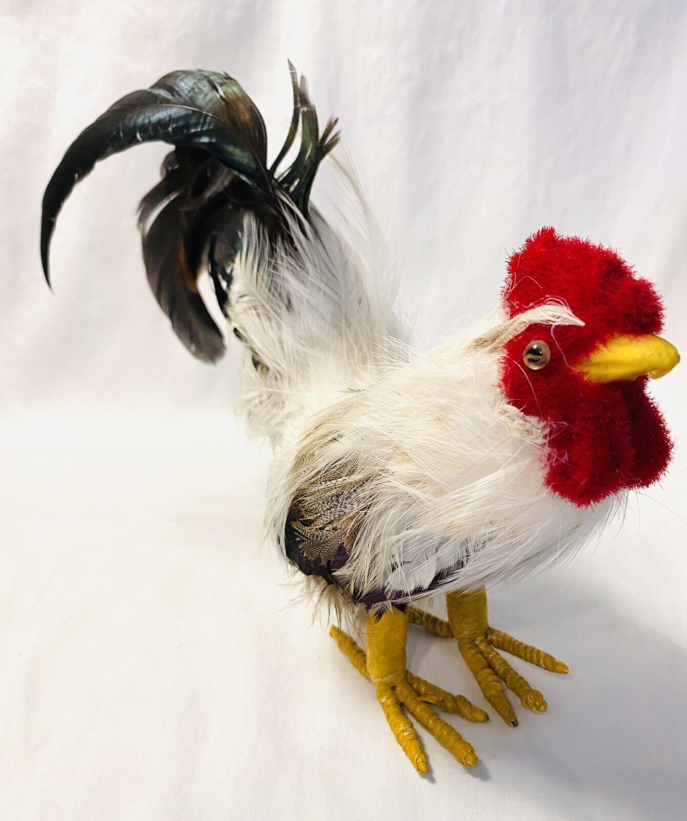 Feathered Rooster Chicken Handmade Figurine Realistic Farmhouse Decor 7”x9”