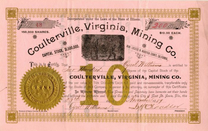 Coulterville, Virginia, Mining Co. - Stock Certificate - Mining Stocks