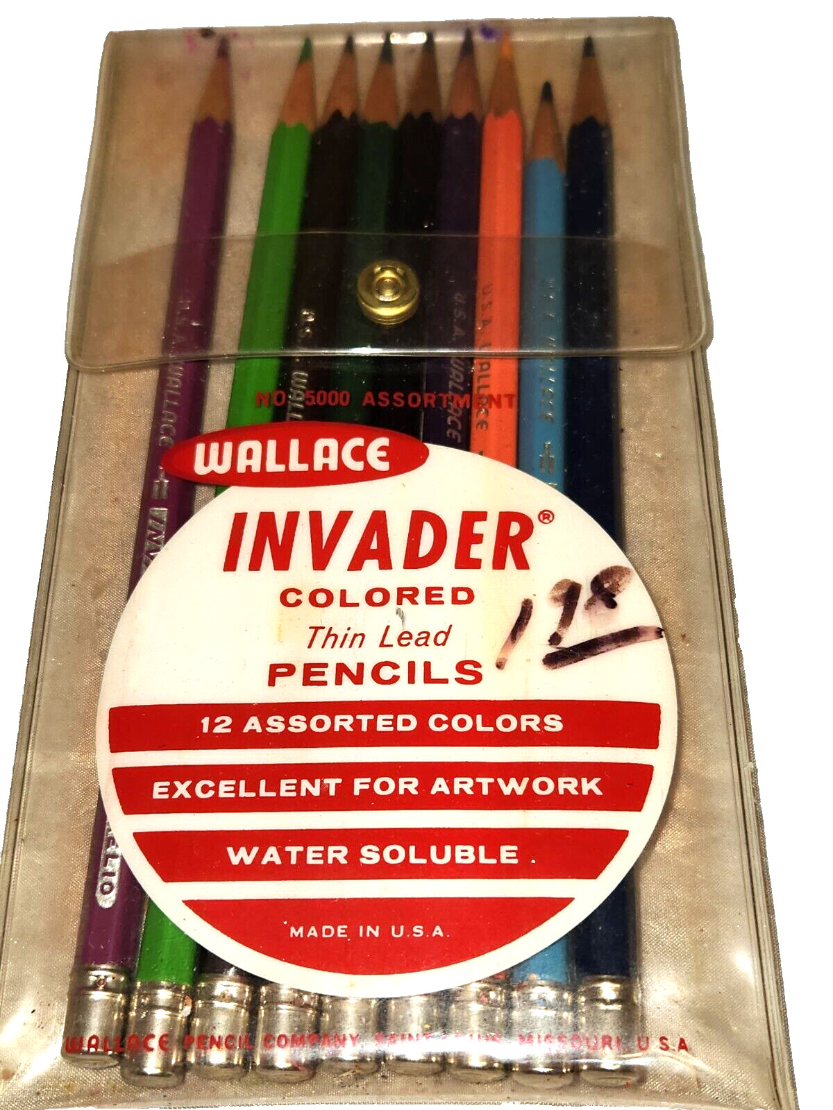 VTG Wallace Silver Band Invader No. 5000 9 Colored Lead Pencils in Orig Pkg.