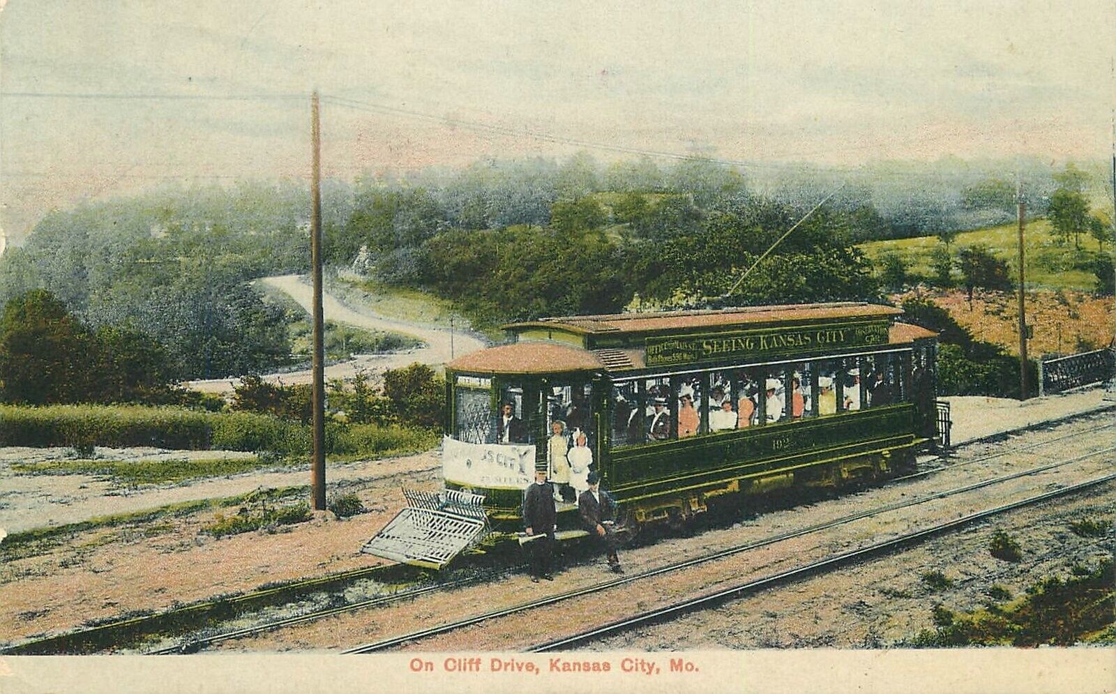 Postcard Missouri Kansas City Cliff Drive 1907 Trolley C-5299 23-7508
