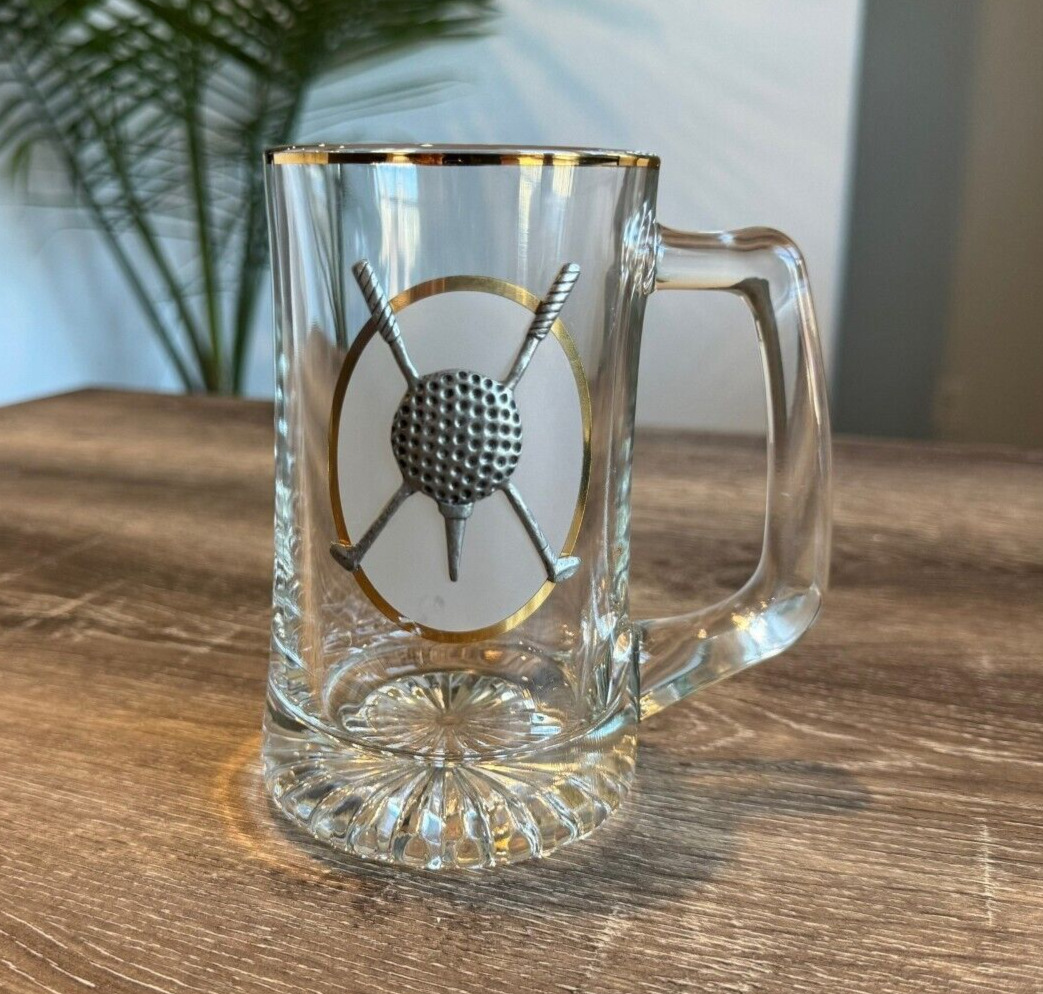 Glass Golf Beer Mug with Pewter Embellishment.