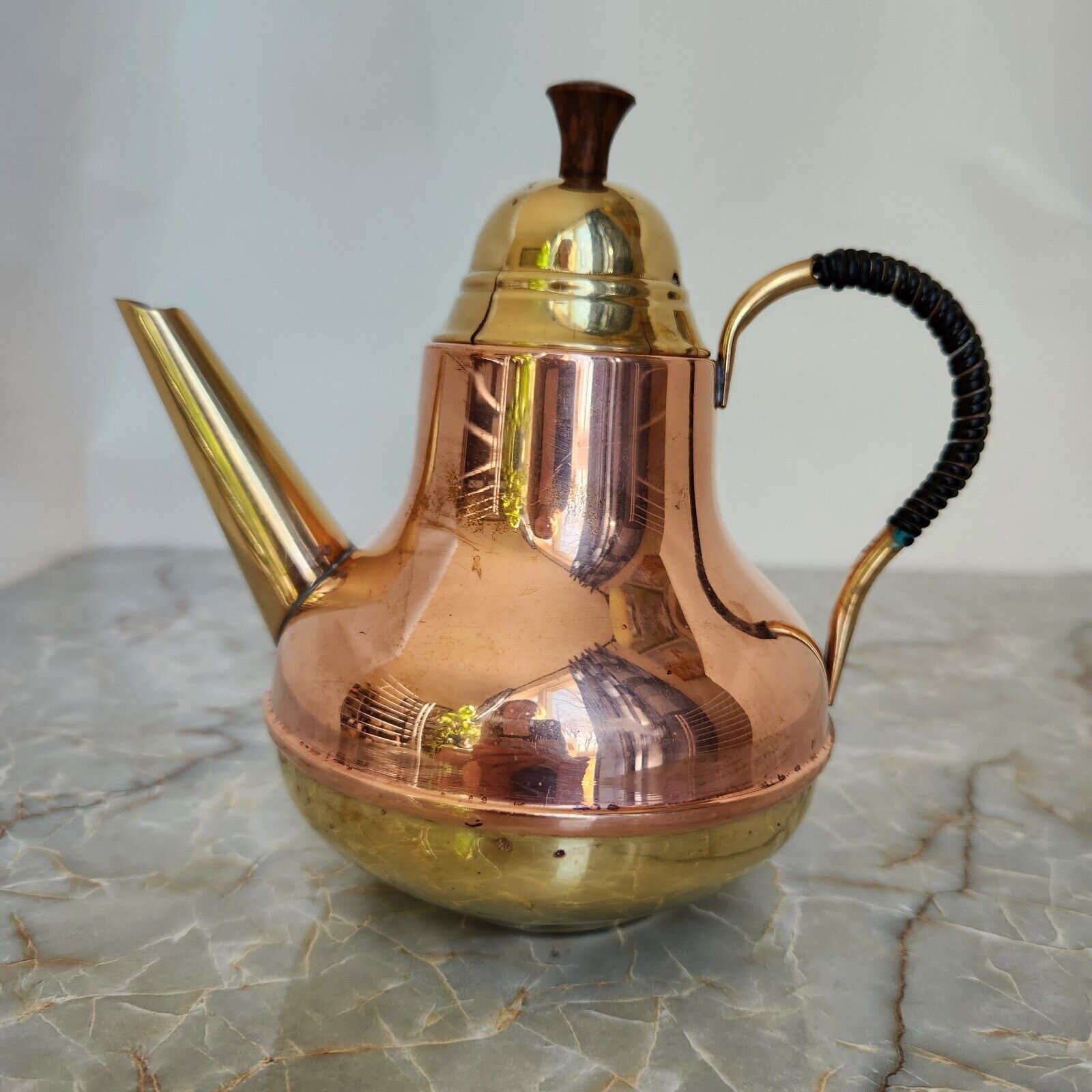 Vintage Copper & Brass Coffee Pot Teapot Made in Holland RESTORED