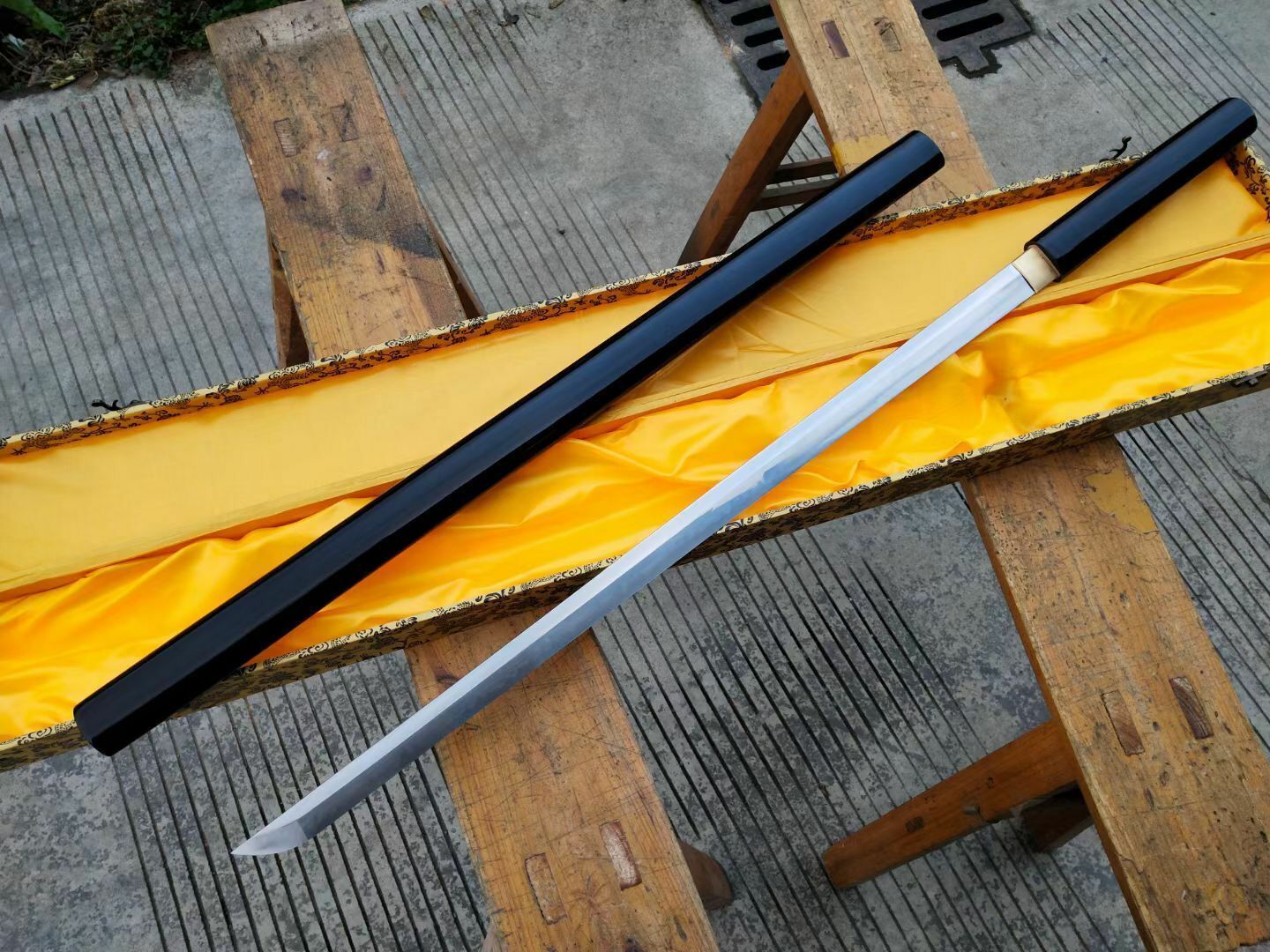 Hand Grind Japanese Ninja Katana Clay tempered T10 Stee Blade Straight Sword 
