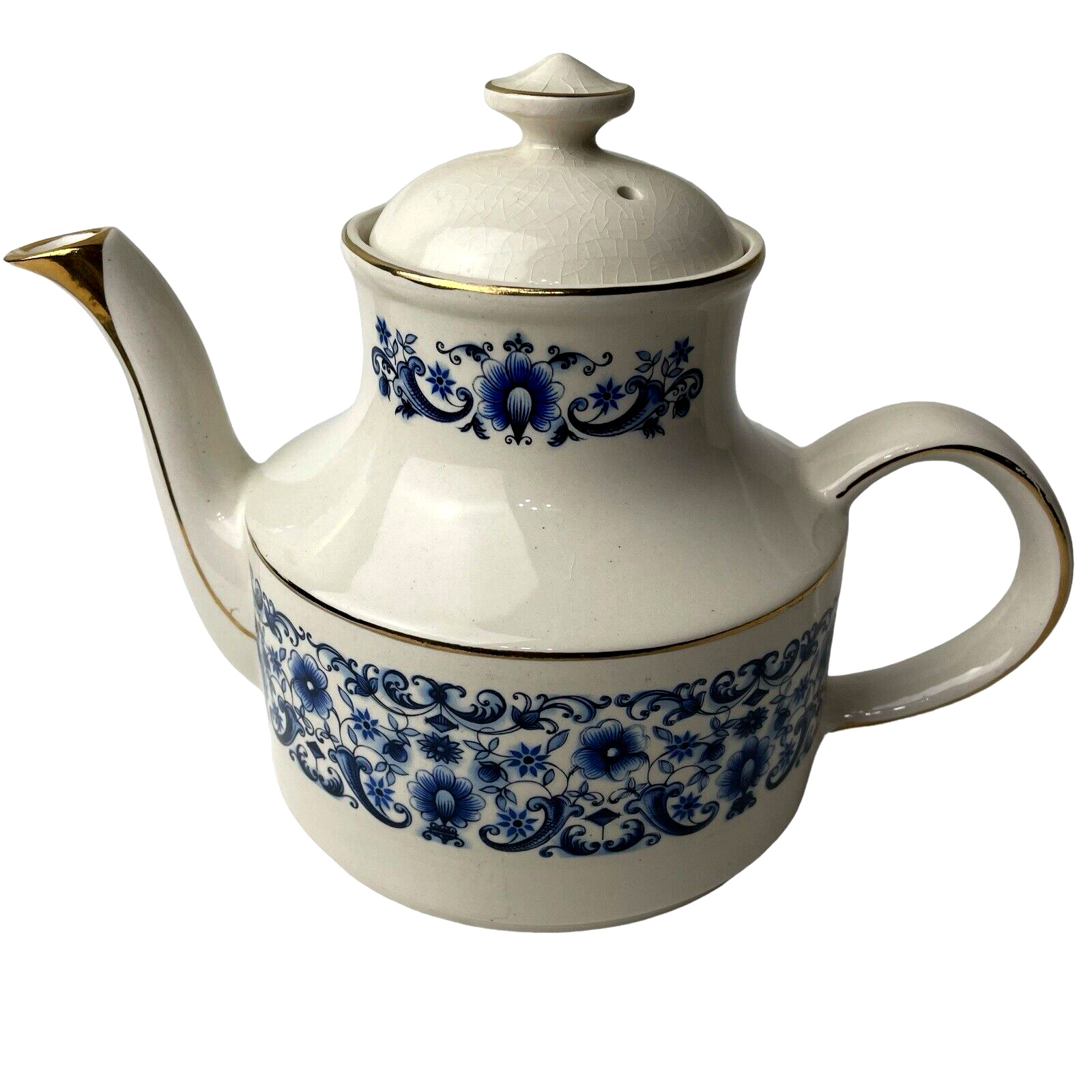Arthur Wood England 5304 Stratford Blue Floral Teapot Porcelain w Gold Trim VTG
