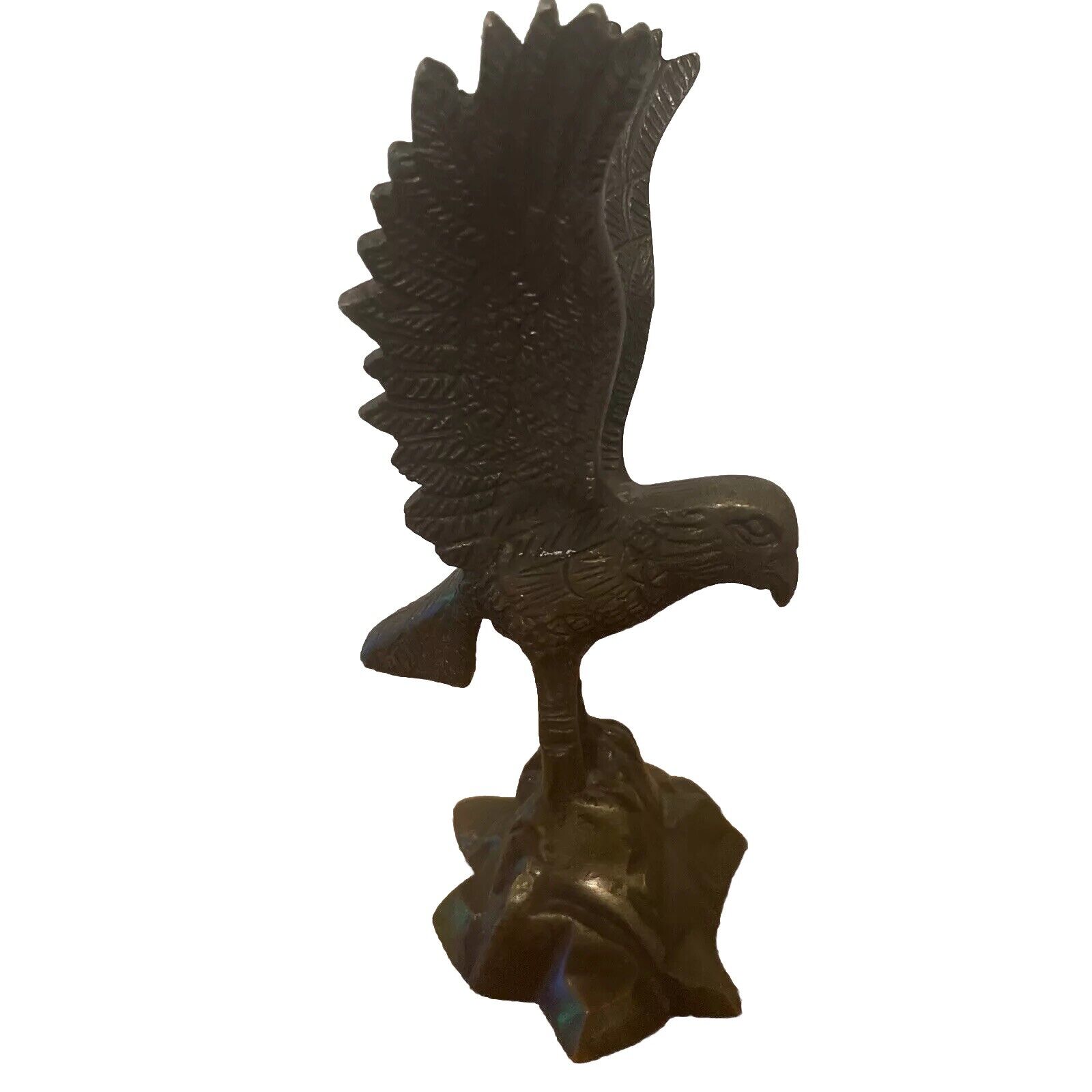Cast Iron Wings Up Eagle Figurine Bronze Finish - Landing Eagle Sculpture 6”