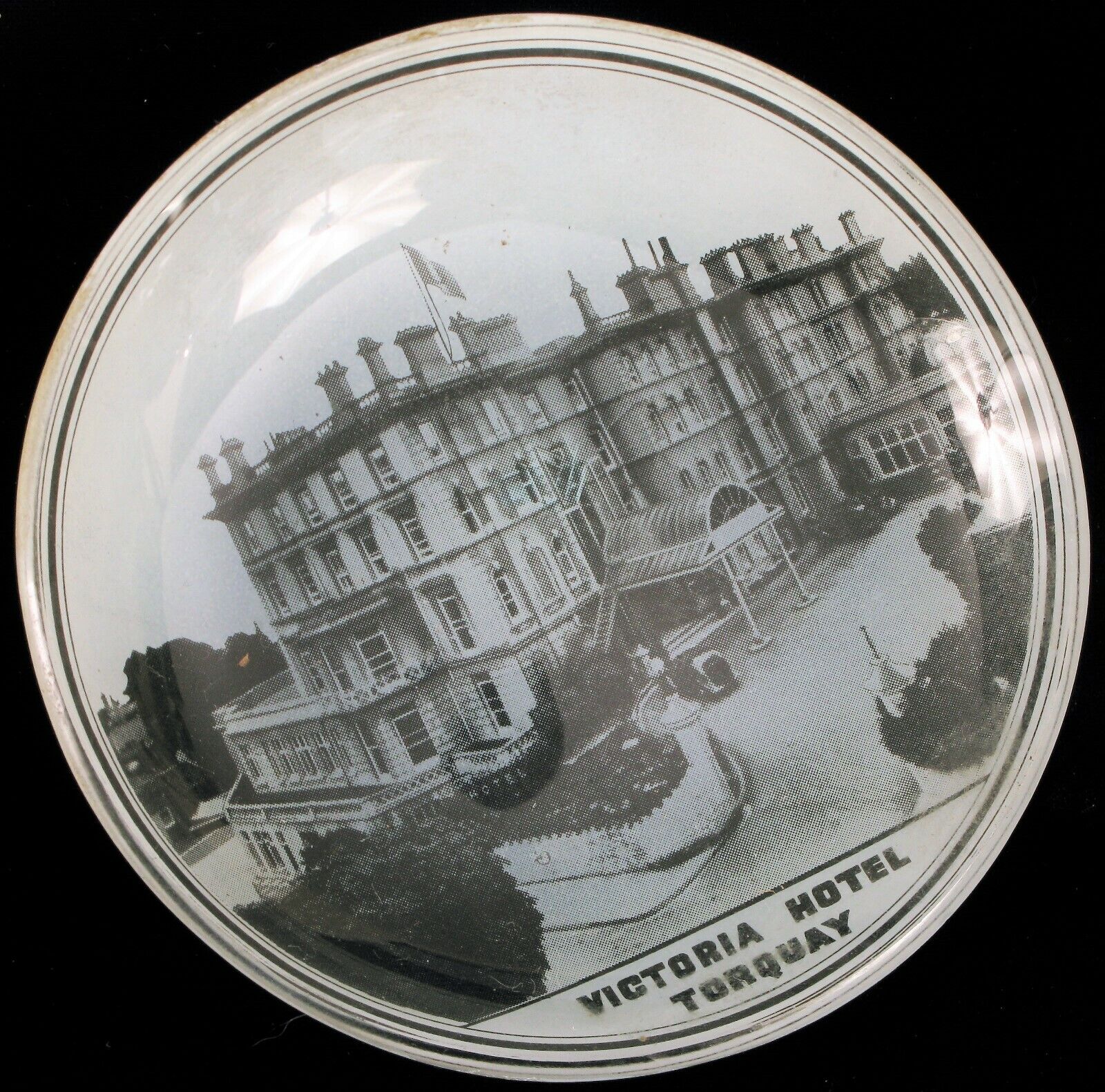 VINTAGE VICTORIA HOTEL TORQUAY UNITED KINGDOM PICTURE GLASS BOWL ADVERTISING 