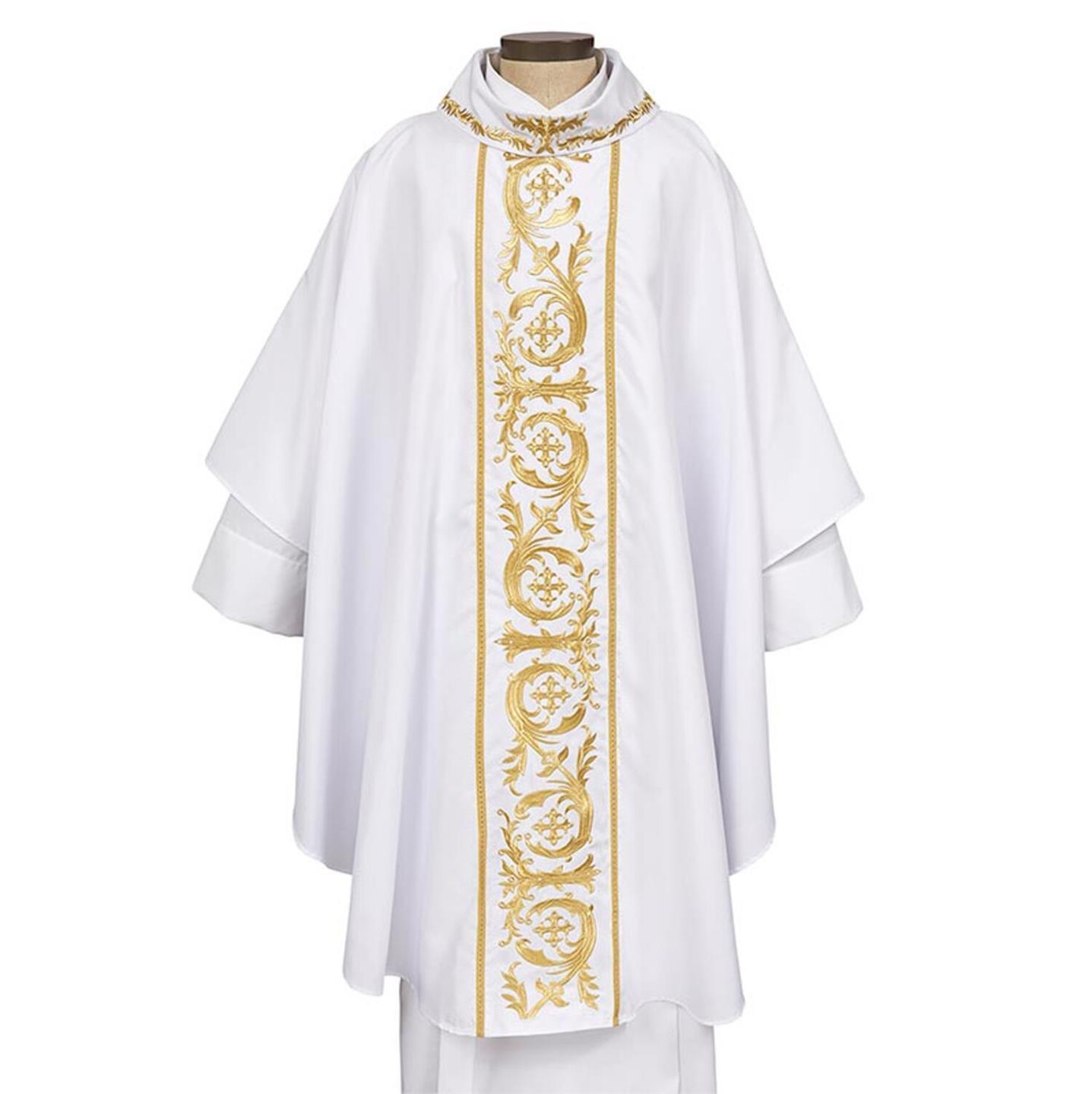 Embroidered White Capella Collection Smooth Polyster Vestment Size:59 x 51\