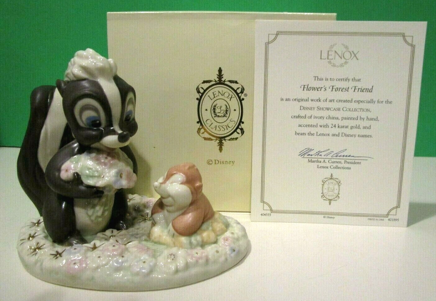 LENOX Disney FLOWER'S FOREST FRIEND Bambi Skunk sculpture -- NEW in BOX with COA