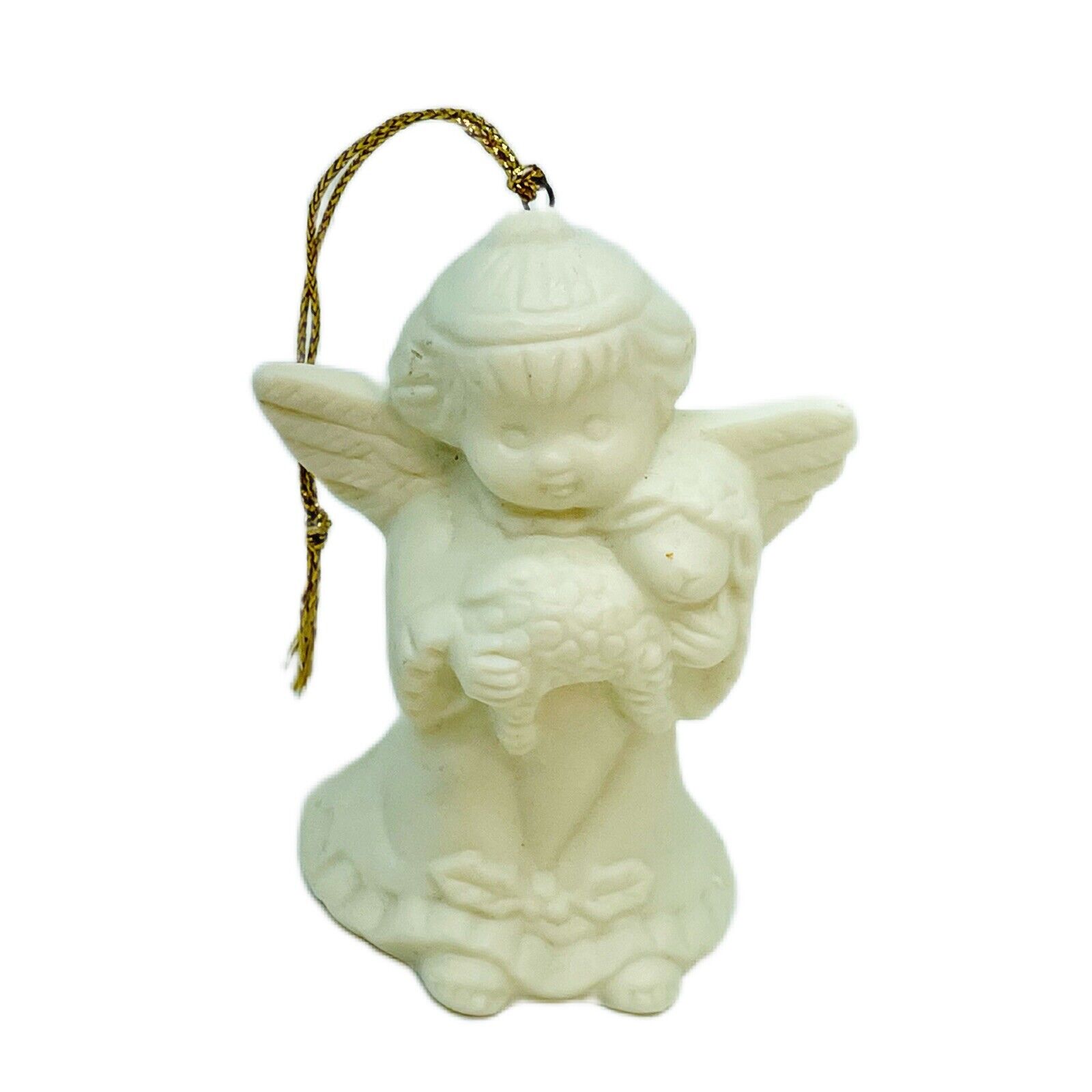 Vintage White Angel With Wings Holding Lamb Christmas Ornament Ceramic Taiwan