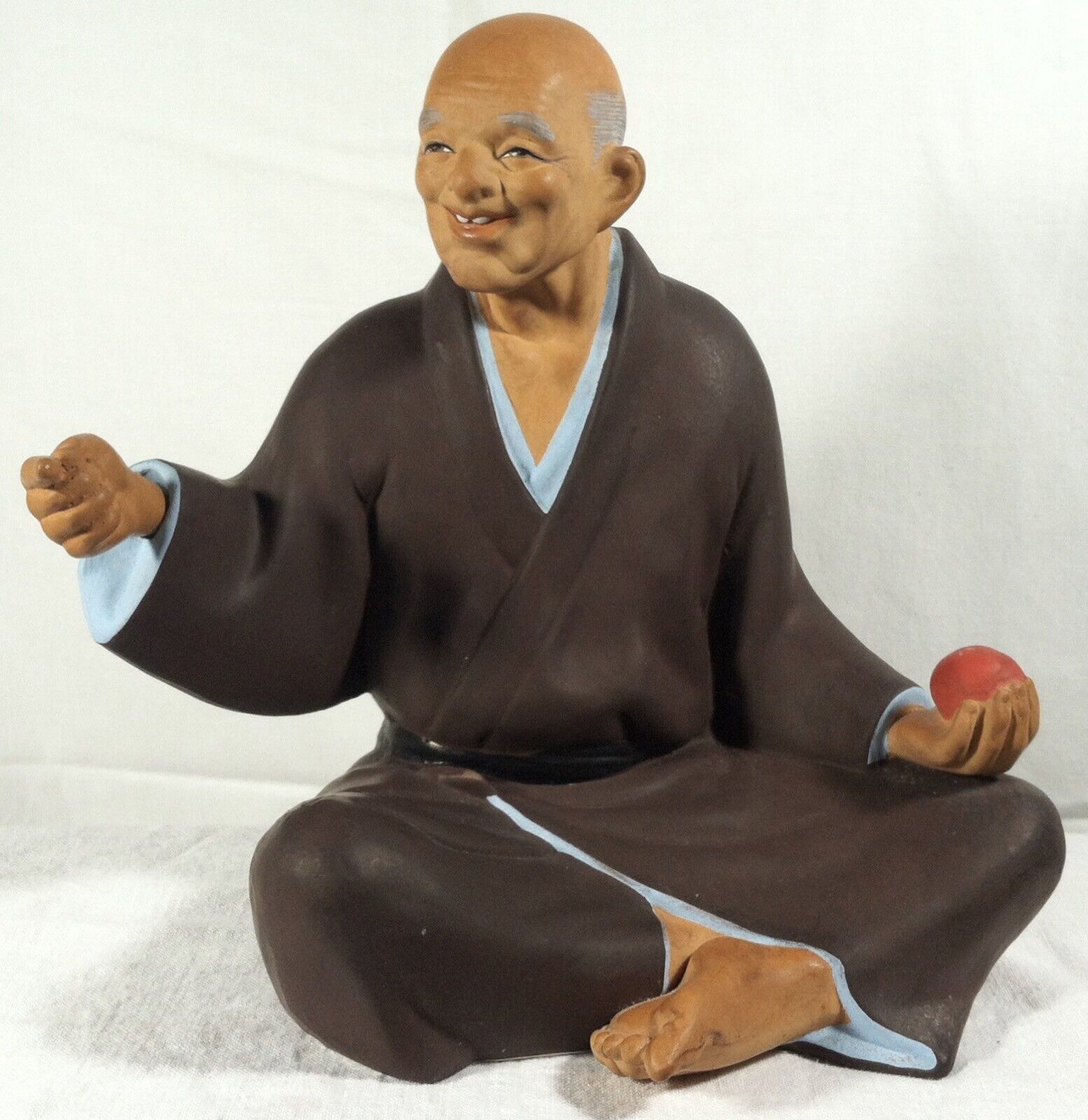 Vintage Japanese Hakata Urasaki Clay Figurine Elder Man Removable Hand 7.5\