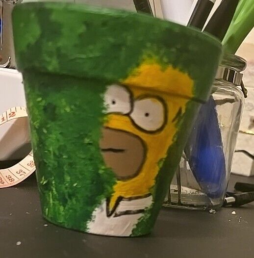 Simpsons Homer In Bushes Flower Pot Houseplant Gift Office Succulent Garden