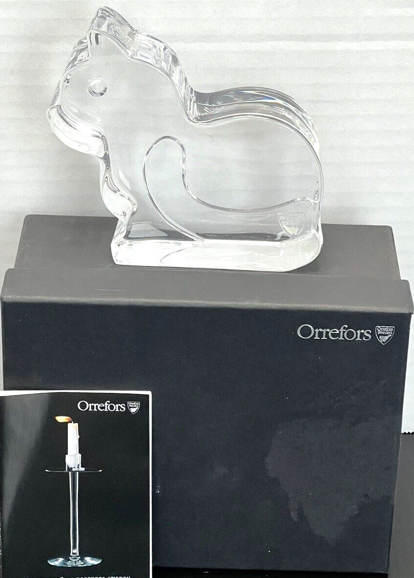 Orrefors Crystal Cat Figurine Zoo Collection, Martti Rytkönen, original Box Mint