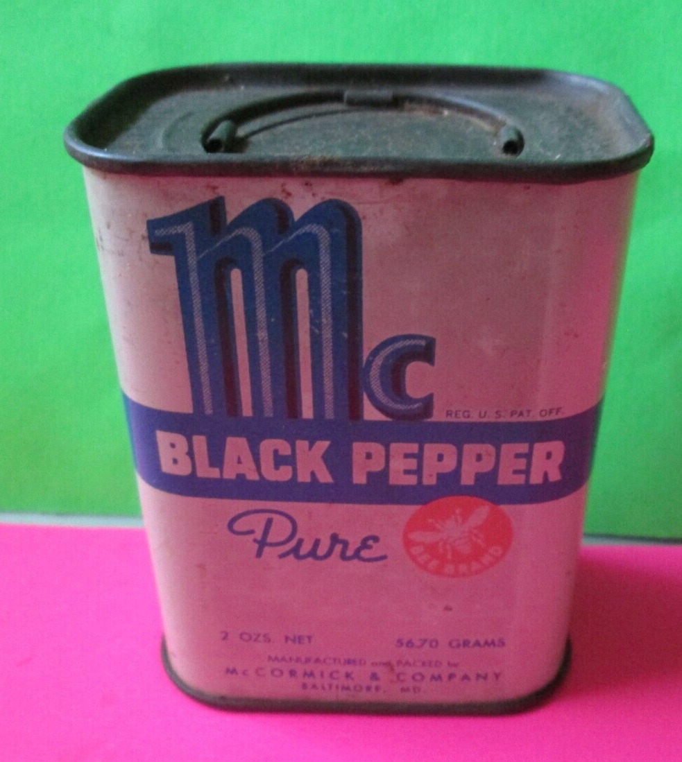 Vintage NOS 1939 McCORMICK BLACK PEPPER Spice Tin 2 OZ MADE IN USA