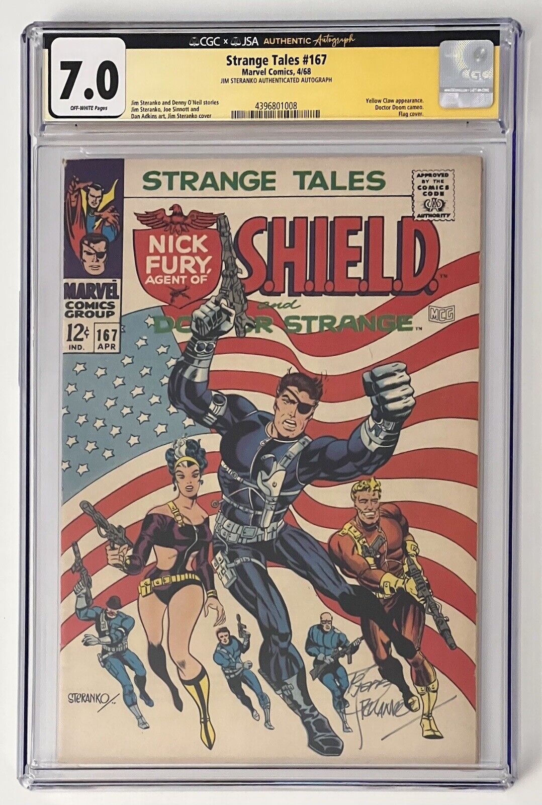 Strange Tales #167 (1968) - CGC 7.0 OW - Signed by Steranko (JSA Authenticated)