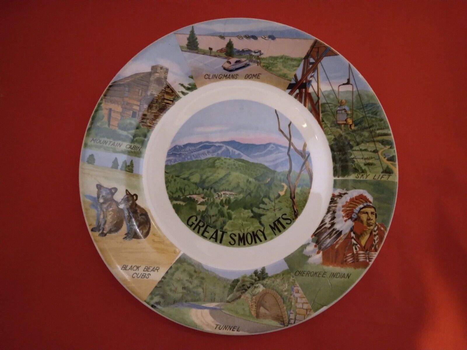 Vintage Great Smoky Mountains 9 Inch Pictorial Souvenir Plate Mid Century