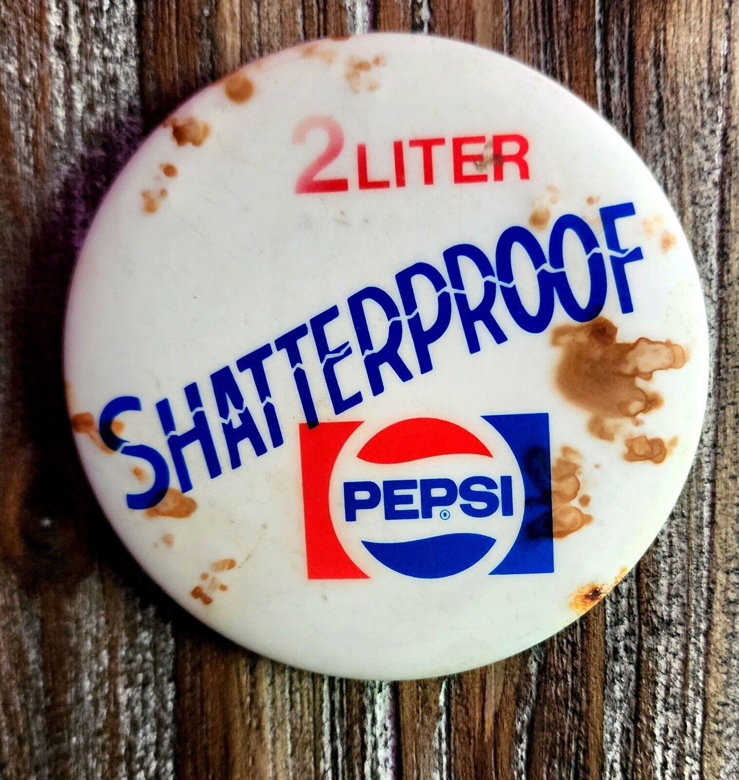 Vintage 2 Liter Shatterproof Pepsi Pinback Button.  3 1/2 Inches - Rare.