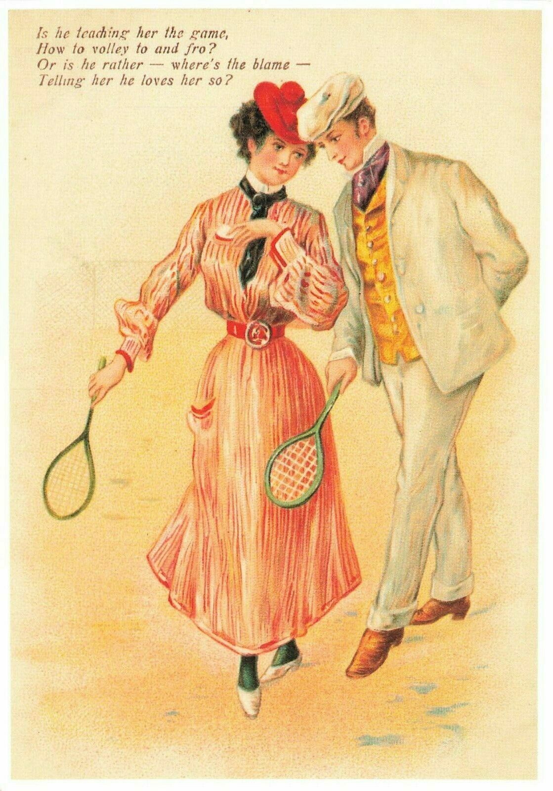 Vintage Reproduction Tennis Postcard Love Romance Poem, Edwardian, Wimbledon OO7