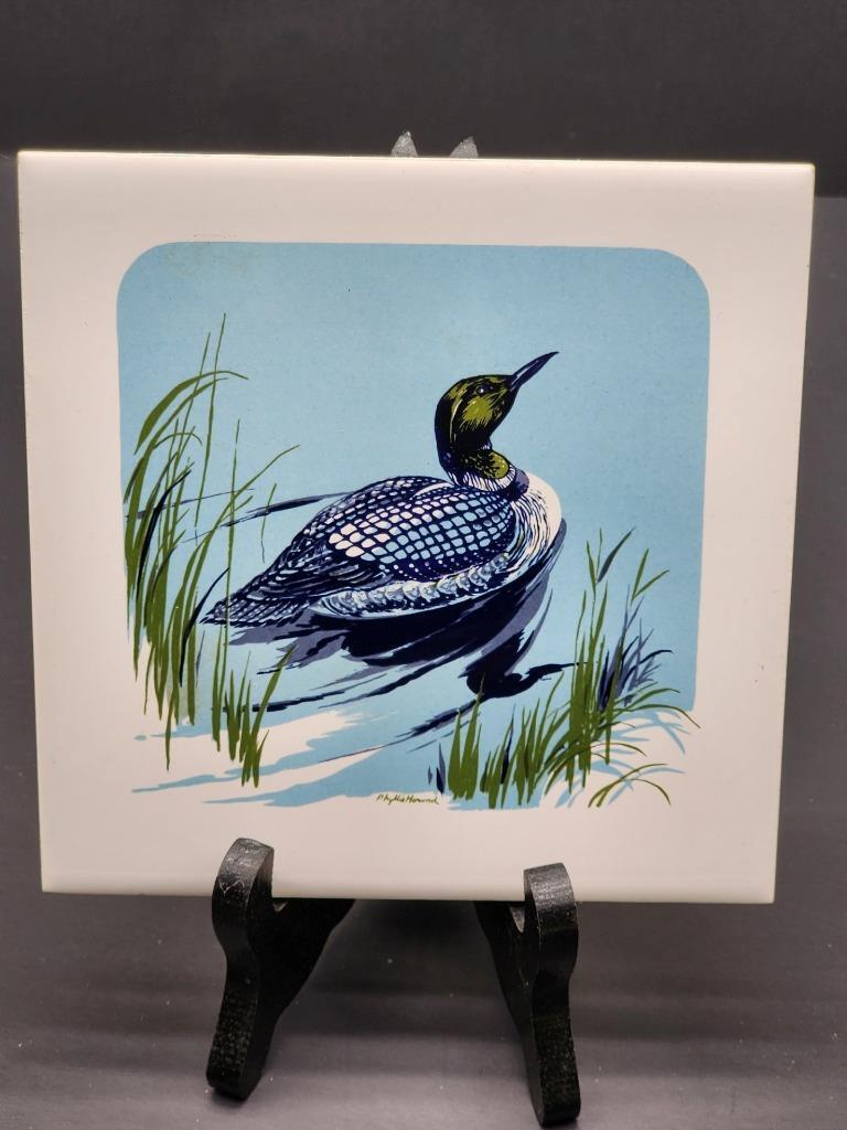 Wild Duck Vintage TILE Screencraft Hand Decorated Signed USA 6\