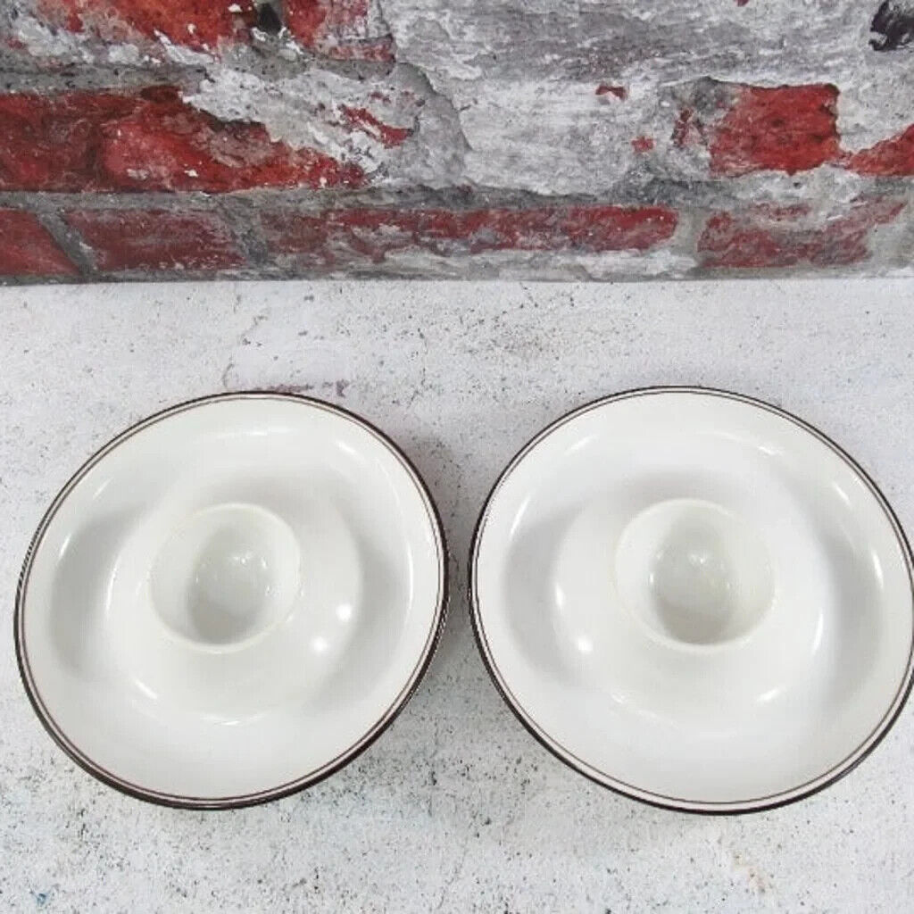 Two Villeroy and Boch Egg Cups Egg Holders White Porcelain Dark Brown Trim
