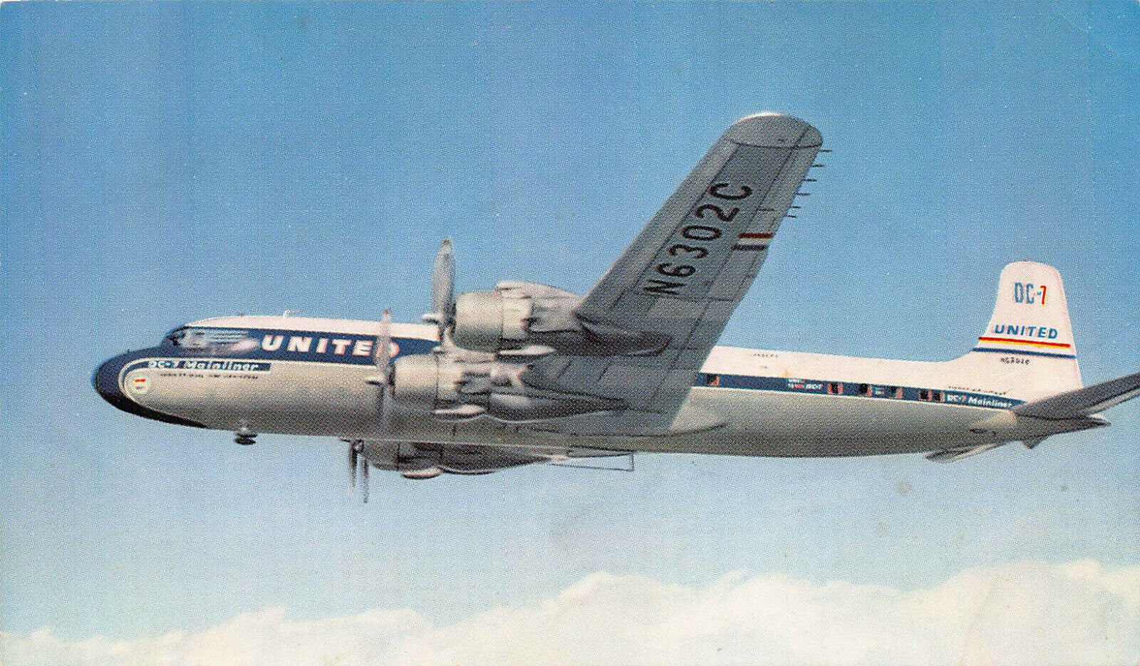 United Air Lines DC-7, Circa 1950's Postcard, Unused