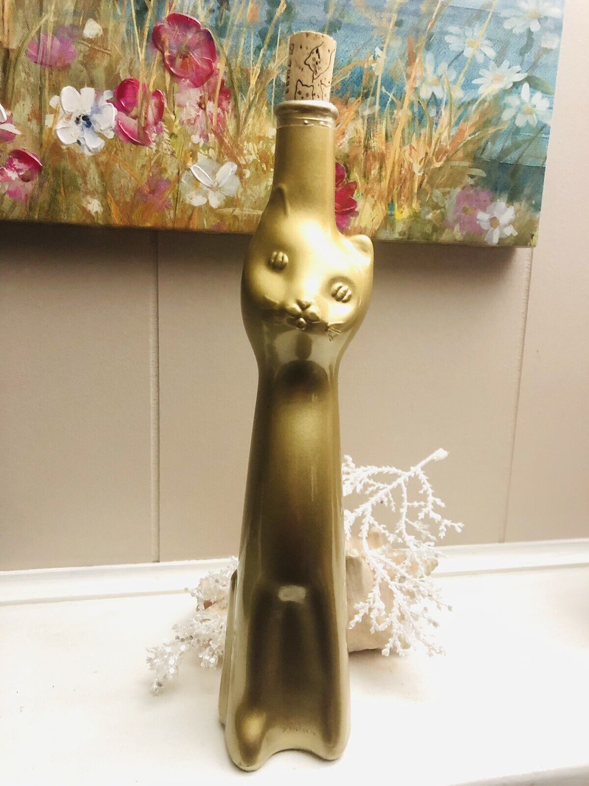 GOLD METALLIC Happy Cat Figural Moselland Rheinhessen Germany Wine Bottle Cork