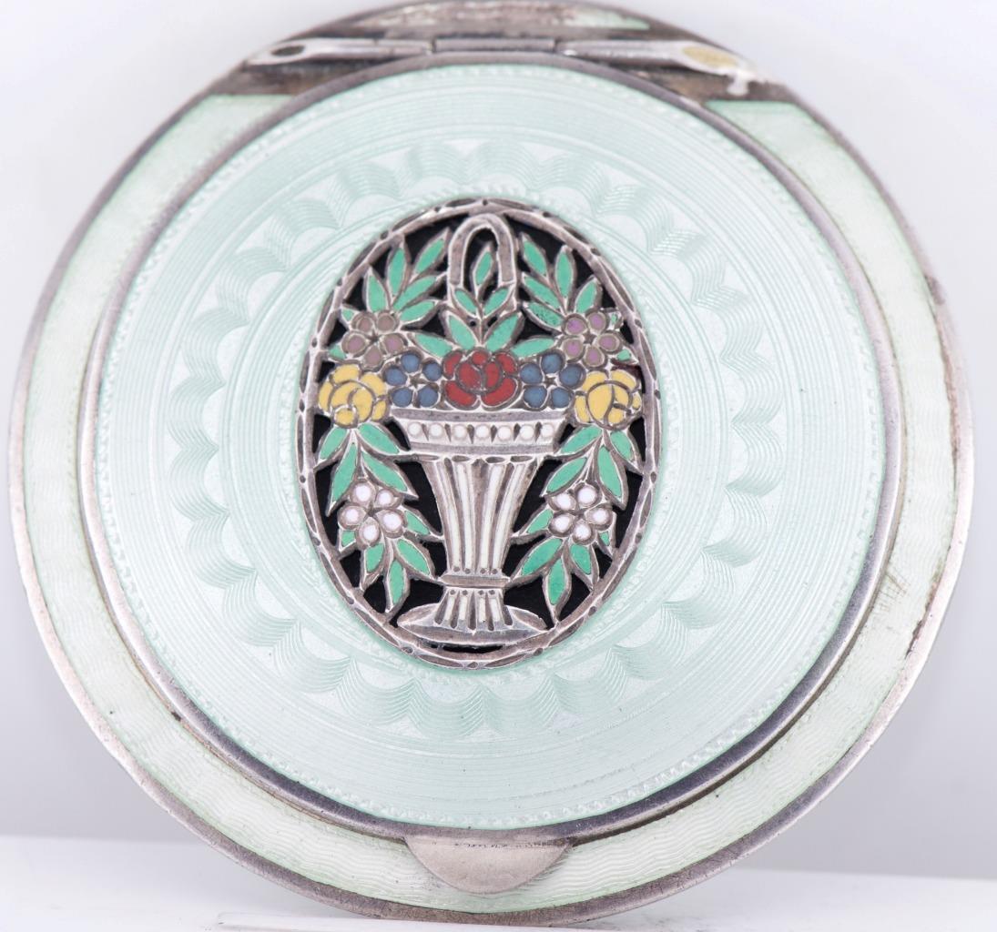 Antique Imperial Russ Faberge  Silver Enamel Powder Compact Box with Mirror 1900
