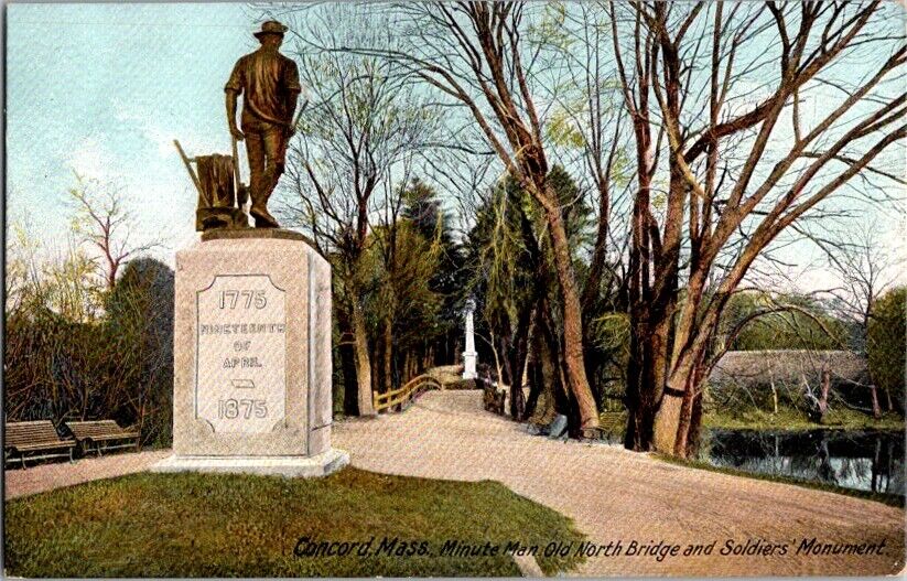 Postcard Old North Bridge Minute Man Monument Concord MA Massachusetts      M139