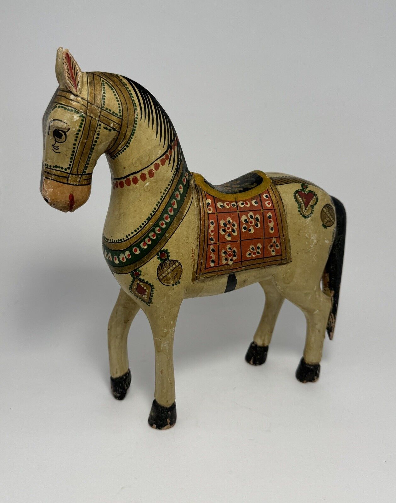 Vintage Carved Wood Hand Painted Horse Statue - Antique
