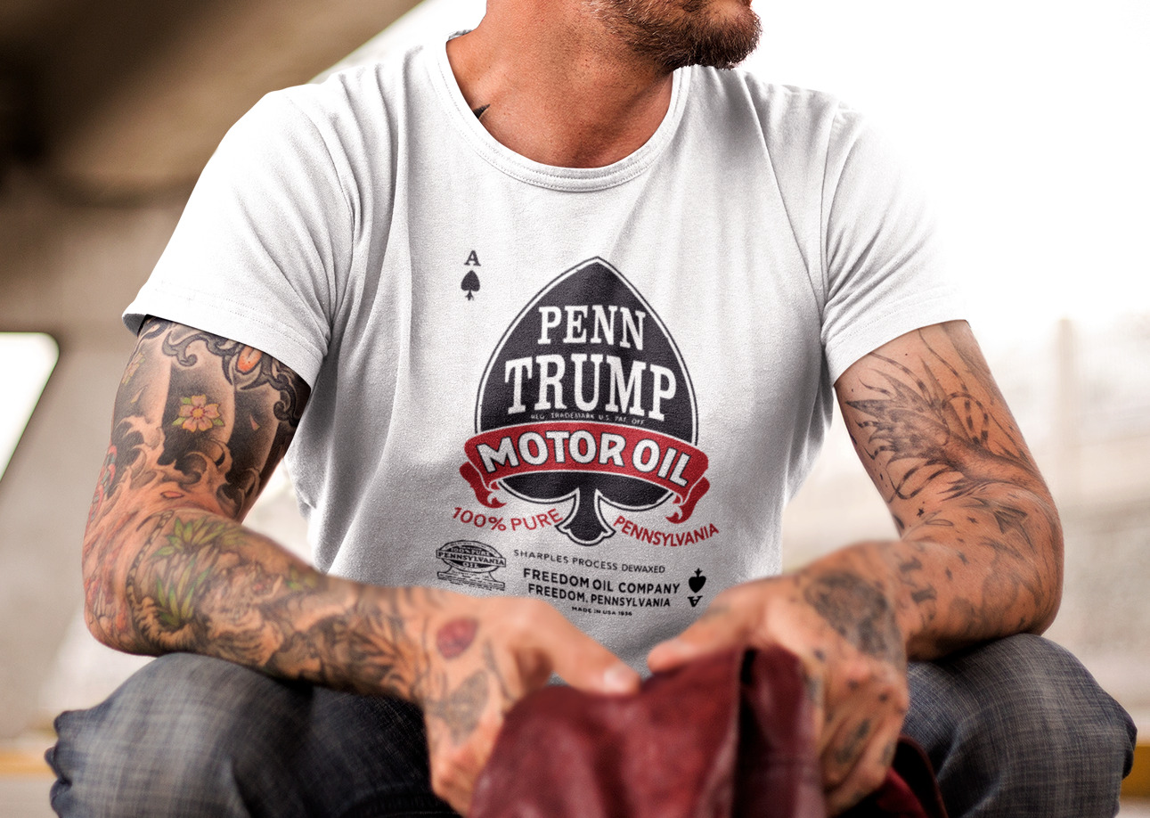 ON SALE: Cool Vintage PENN TRUMP Oil Can Silk Screened Graphic T-Shirt