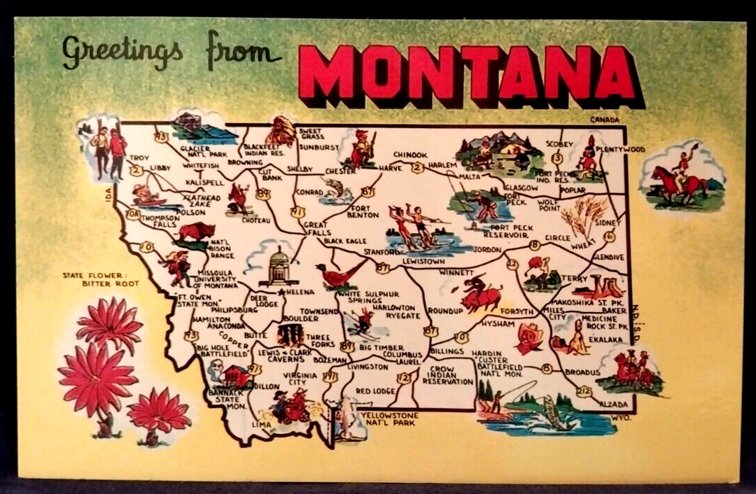 MONTANA Treasure State MAP Postcard 1