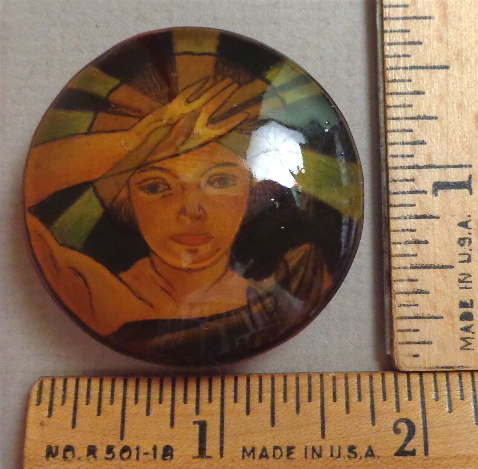 MODERN ART Design, Signed 1996 Hand-Painted RUSSIAN Wooden BUTTON, LARGE