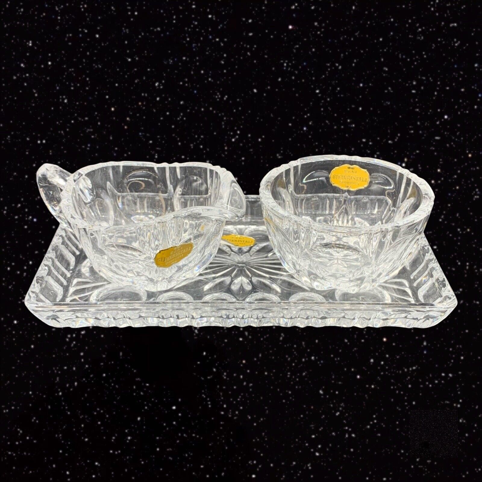 ECHT BLEIKRISTALL German Vintage Cut Glass Crystal Open Sugar Creamer Tray