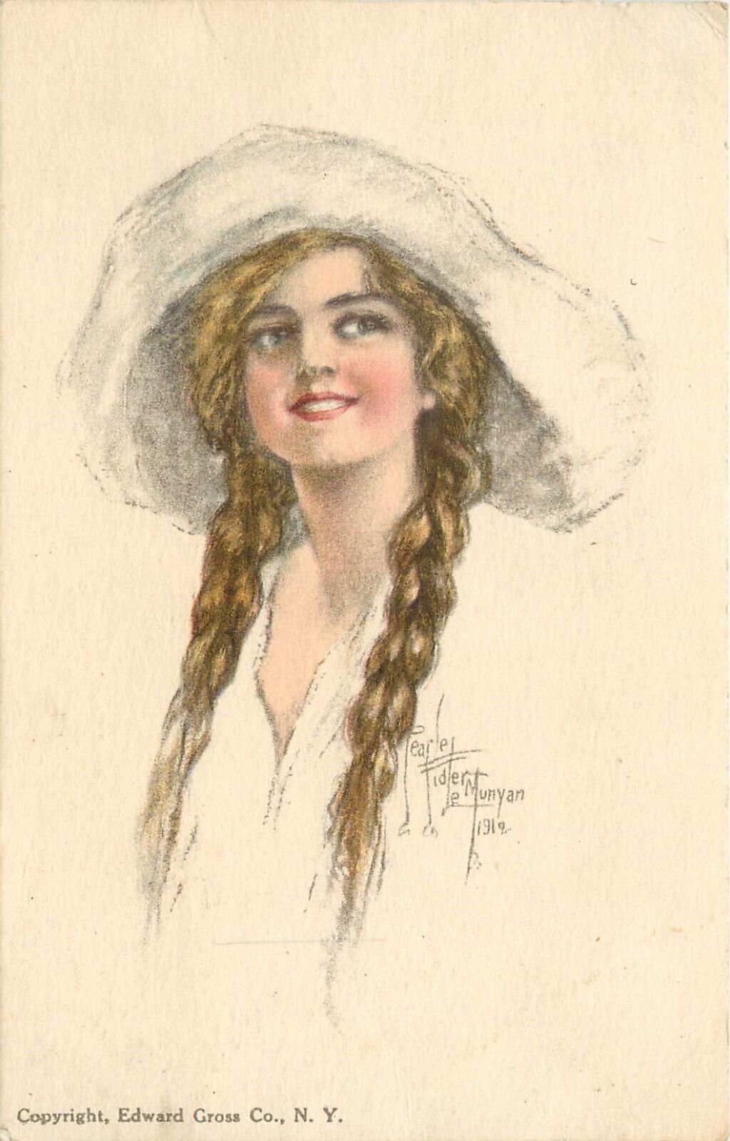Pearle Fidler LeMunyan Postcard American Girl 33. Blonde in Braids, White Hat