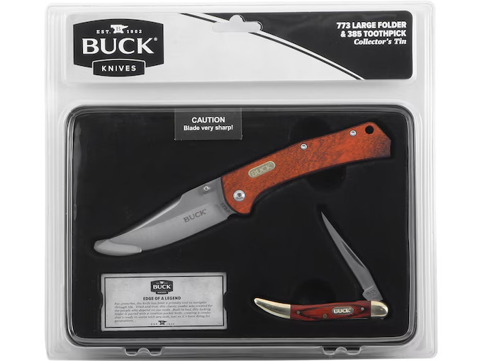 Knife Collector Set BUCK® Knives 773 Folder/385 Toothpick Bull Elk Picture Tin