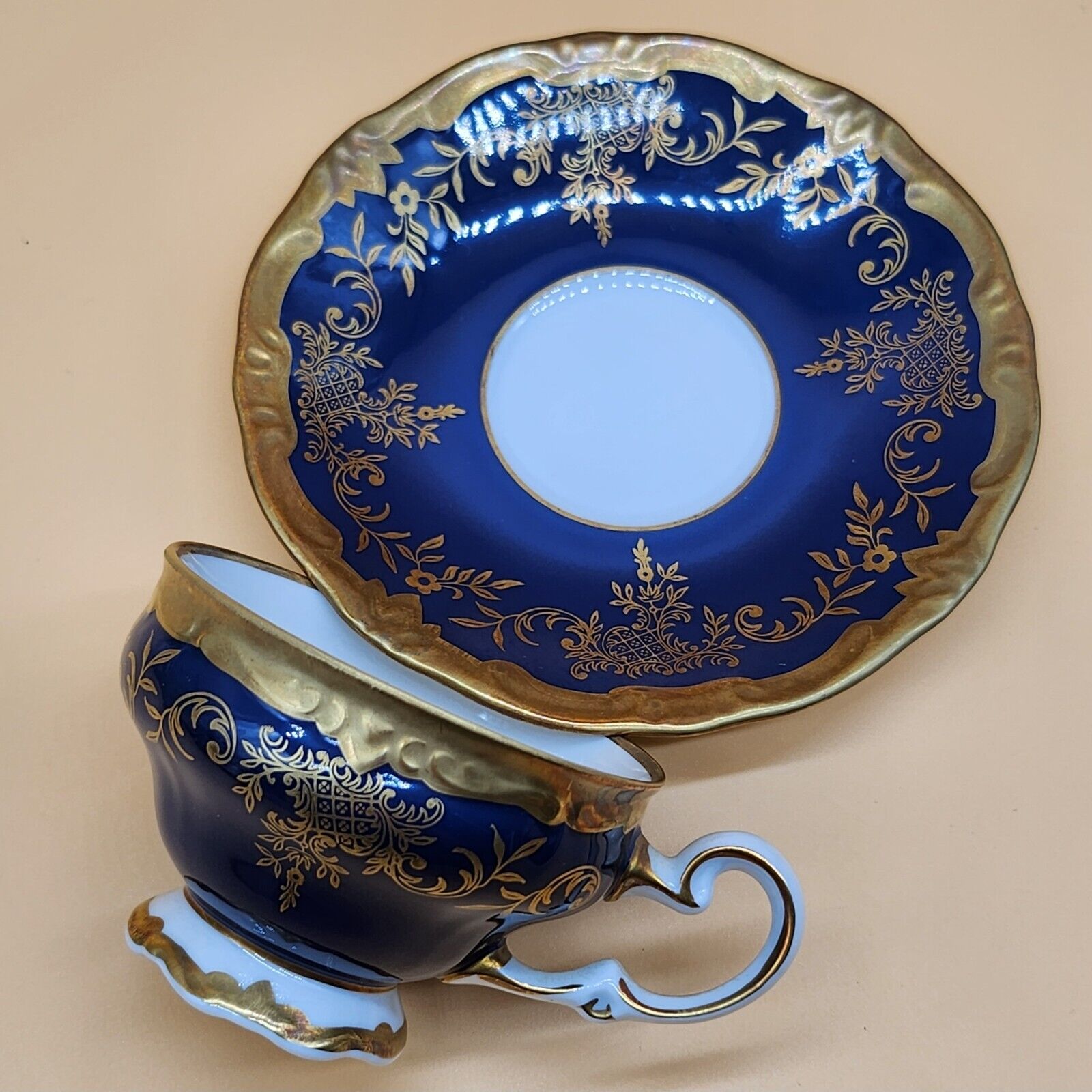 Vintage WEIMAR Katherina Made in Germany Cobalt Blue Gold Demitasse Cup & Saucer