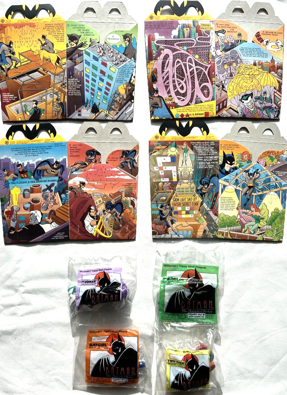 Complete Set of 8 McDonald’s/Batman Happy Meal Boxes & Toys - BRAND NEW, MINT